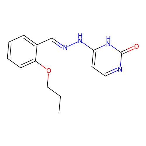 (E)-4-(2-(2-propoxybenzylidene)hydrazinyl)pyrimidin-2(1H)-one structure