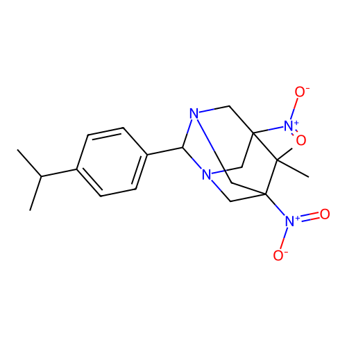 (1R,3S,5s,7s)-2-(4-isopropylphenyl)-6,6-dimethyl-5,7-dinitro-1,3-diazaadamantane structure