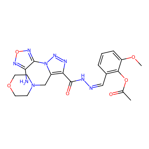 (Z)-2-((2-(1-(4-amino-1,2,5-oxadiazol-3-yl)-5-(morpholinomethyl)-1H-1,2,3-triazole-4-carbonyl)hydrazono)methyl)-6-methoxyphenyl acetate structure