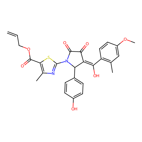 allyl 2-(3-hydroxy-5-(4-hydroxyphenyl)-4-(4-methoxy-2-methylbenzoyl)-2-oxo-2,5-dihydro-1H-pyrrol-1-yl)-4-methylthiazole-5-carboxylate structure