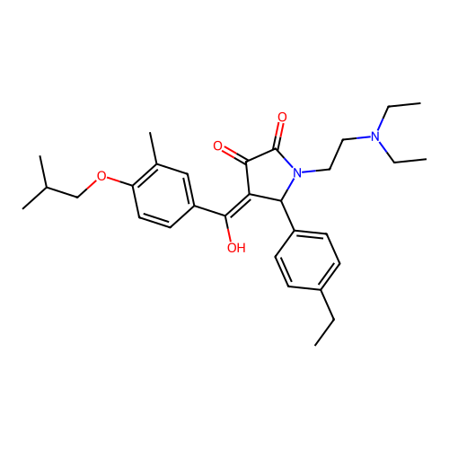 (4E)-1-(2-diethylaminoethyl)-5-(4-ethylphenyl)-4-[hydroxy-[3-methyl-4-(2-methylpropoxy)phenyl]methylidene]pyrrolidine-2,3-dione structure