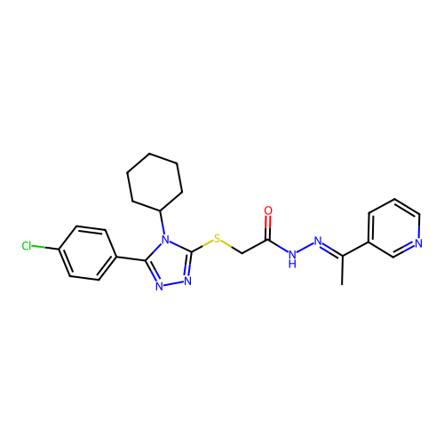 2-{[5-(4-chlorophenyl)-4-cyclohexyl-4H-1,2,4-triazol-3-yl]sulfanyl}-N'-[(1E)-1-(pyridin-3-yl)ethylidene]acetohydrazide structure