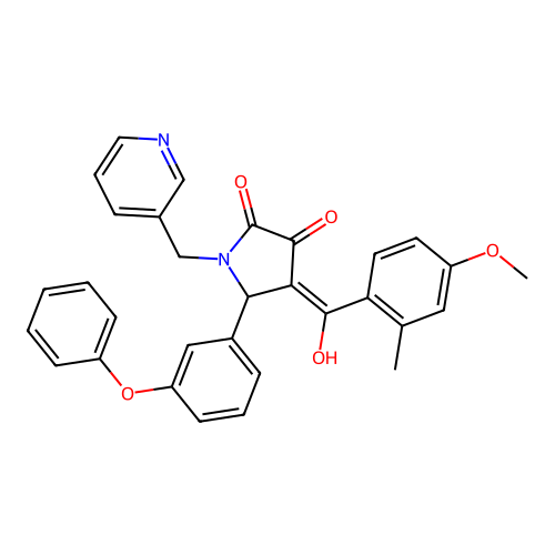 (4E)-4-[hydroxy-(4-methoxy-2-methylphenyl)methylidene]-5-(3-phenoxyphenyl)-1-(pyridin-3-ylmethyl)pyrrolidine-2,3-dione structure
