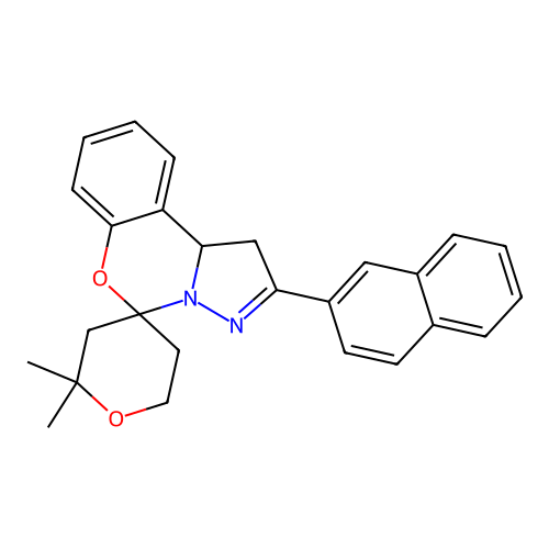 2',2'-dimethyl-2-(naphthalen-2-yl)-1,2',3',5',6',10b-hexahydrospiro[benzo[e]pyrazolo[1,5-c][1,3]oxazine-5,4'-pyran] structure