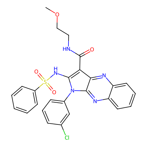 1-(3-chlorophenyl)-N-(2-methoxyethyl)-2-(phenylsulfonamido)-1H-pyrrolo[2,3-b]quinoxaline-3-carboxamide structure