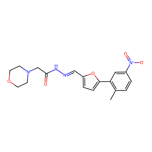 N-[(E)-[5-(2-methyl-5-nitrophenyl)furan-2-yl]methylideneamino]-2-morpholin-4-ylacetamide structure