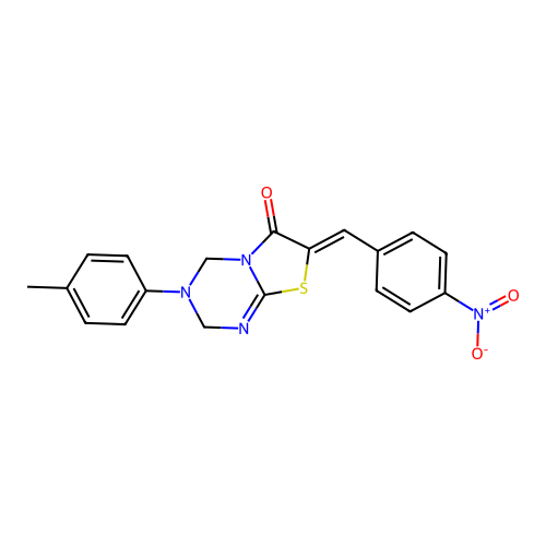 (7Z)-3-(4-methylphenyl)-7-(4-nitrobenzylidene)-3,4-dihydro-2H-[1,3]thiazolo[3,2-a][1,3,5]triazin-6(7H)-one structure