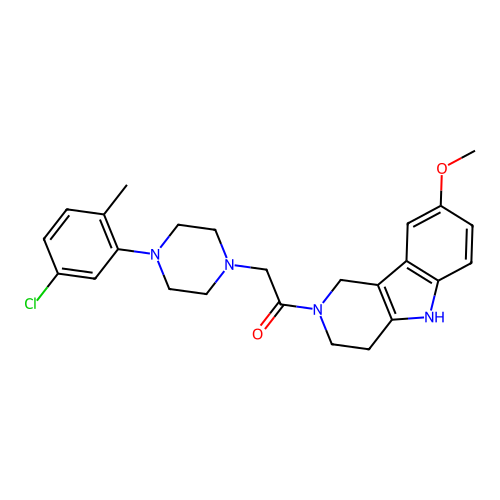 2-(4-(5-chloro-2-methylphenyl)piperazin-1-yl)-1-(8-methoxy-3,4-dihydro-1H-pyrido[4,3-b]indol-2(5H)-yl)ethanone structure