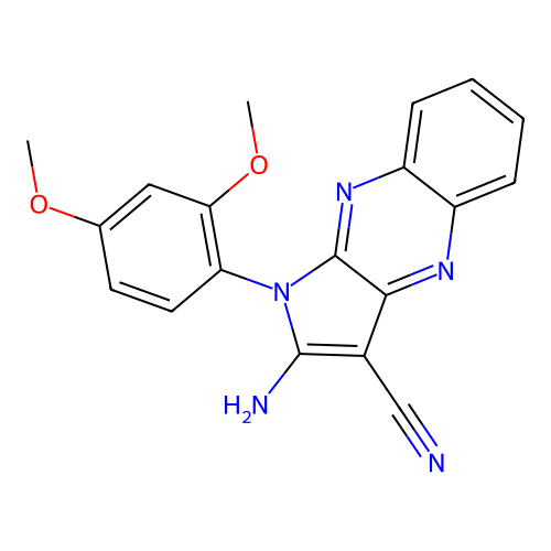 2-amino-1-(2,4-dimethoxyphenyl)-1H-pyrrolo[2,3-b]quinoxaline-3-carbonitrile structure