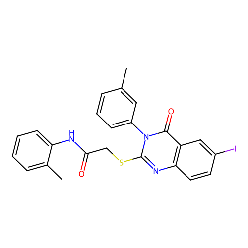 2-((6-iodo-4-oxo-3-(m-tolyl)-3,4-dihydroquinazolin-2-yl)thio)-N-(o-tolyl)acetamide structure