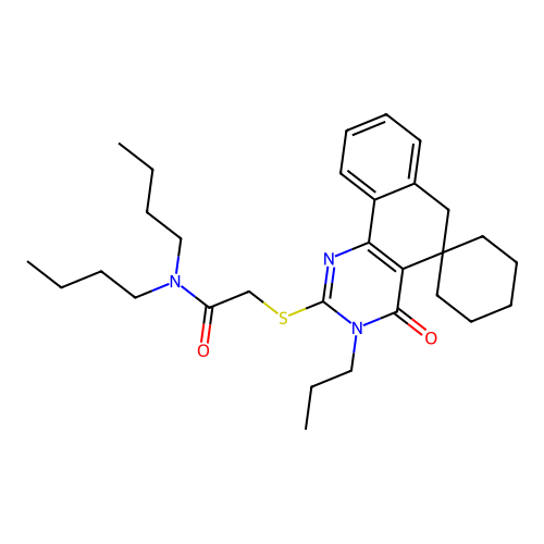 N,N-dibutyl-2-((4-oxo-3-propyl-4,6-dihydro-3H-spiro[benzo[h]quinazoline-5,1'-cyclohexan]-2-yl)thio)acetamide structure