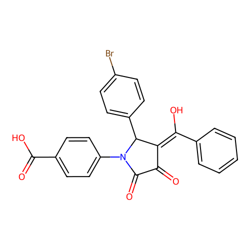 4-[2-(4-bromophenyl)-3-(hydroxy-phenyl-methylidene)-4,5-dioxo-pyrrolidin-1-yl]benzoic Acid structure