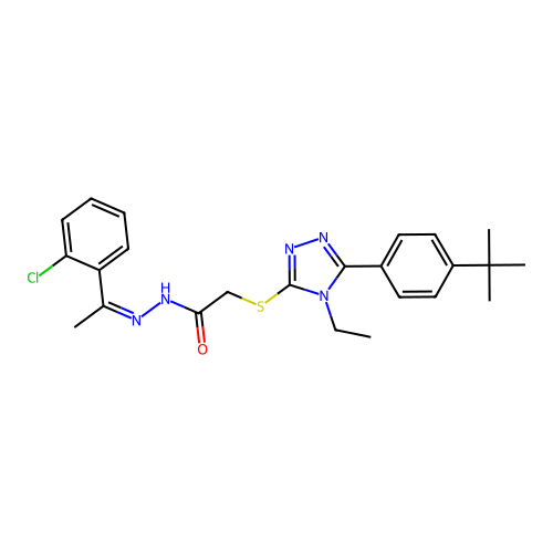 (Z)-2-((5-(4-(tert-butyl)phenyl)-4-ethyl-4H-1,2,4-triazol-3-yl)thio)-N'-(1-(2-chlorophenyl)ethylidene)acetohydrazide structure