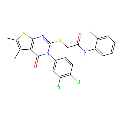 2-((3-(3,4-dichlorophenyl)-5,6-dimethyl-4-oxo-3,4-dihydrothieno[2,3-d]pyrimidin-2-yl)thio)-N-(o-tolyl)acetamide structure