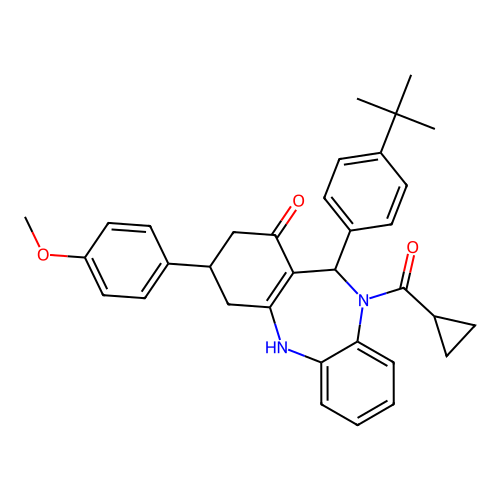 [11-(4-tert-butylphenyl)-1-hydroxy-3-(4-methoxyphenyl)-2,3,4,11-tetrahydro-10H-dibenzo[b,e][1,4]diazepin-10-yl](cyclopropyl)methanone structure