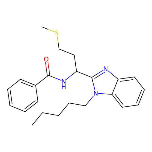 N-[3-(methylsulfanyl)-1-(1-pentyl-1H-benzimidazol-2-yl)propyl]benzamide structure