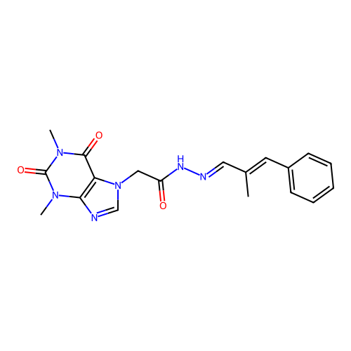2-(1,3-dimethyl-2,6-dioxo-1,2,3,6-tetrahydro-7H-purin-7-yl)-N'-[(1E,2E)-2-methyl-3-phenylprop-2-en-1-ylidene]acetohydrazide structure