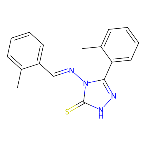(E)-4-((2-methylbenzylidene)amino)-5-(o-tolyl)-4H-1,2,4-triazole-3-thiol structure