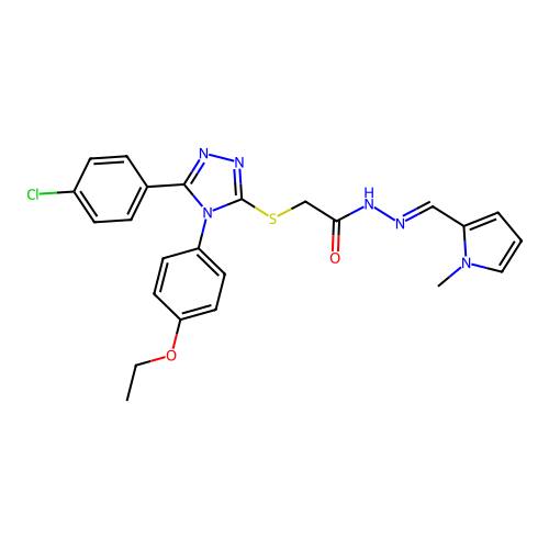 2-{[5-(4-chlorophenyl)-4-(4-ethoxyphenyl)-4H-1,2,4-triazol-3-yl]sulfanyl}-N'-[(E)-(1-methyl-1H-pyrrol-2-yl)methylidene]acetohydrazide structure