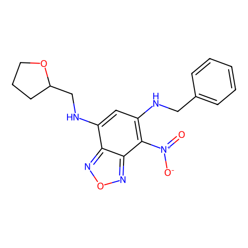 5-N-benzyl-4-nitro-7-N-(oxolan-2-ylmethyl)-2,1,3-benzoxadiazole-5,7-diamine structure