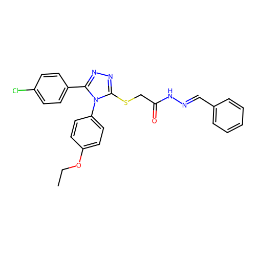 2-{[5-(4-chlorophenyl)-4-(4-ethoxyphenyl)-4H-1,2,4-triazol-3-yl]sulfanyl}-N'-[(E)-phenylmethylidene]acetohydrazide structure