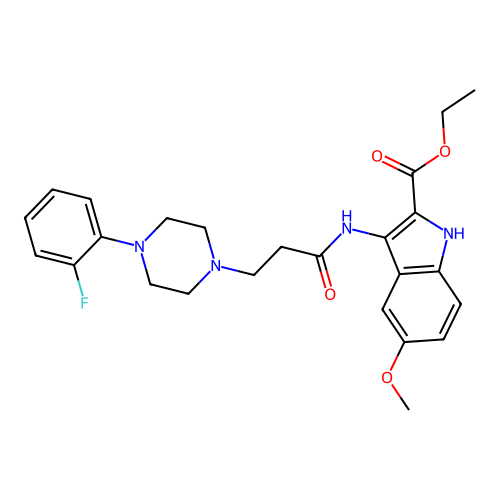 Ethyl 3-[3-[4-(2-fluorophenyl)piperazin-1-yl]propanoylamino]-5-methoxy-1H-indole-2-carboxylate structure