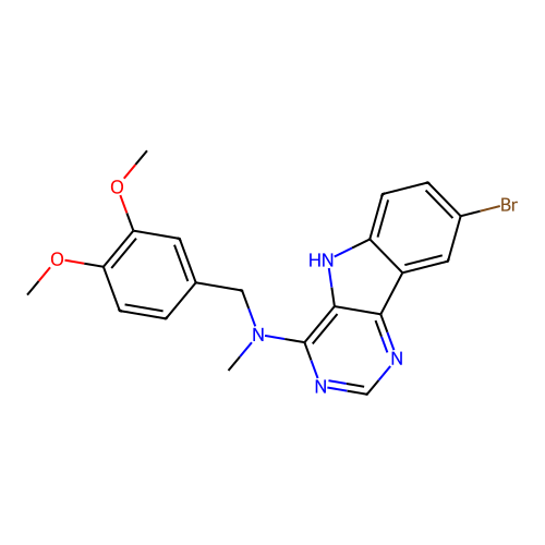 8-bromo-N-(3,4-dimethoxybenzyl)-N-methyl-5H-pyrimido[5,4-b]indol-4-amine structure