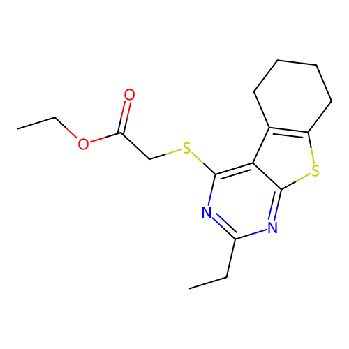 ethyl [(2-ethyl-5,6,7,8-tetrahydro[1]benzothieno[2,3-d]pyrimidin-4-yl)sulfanyl]acetate structure