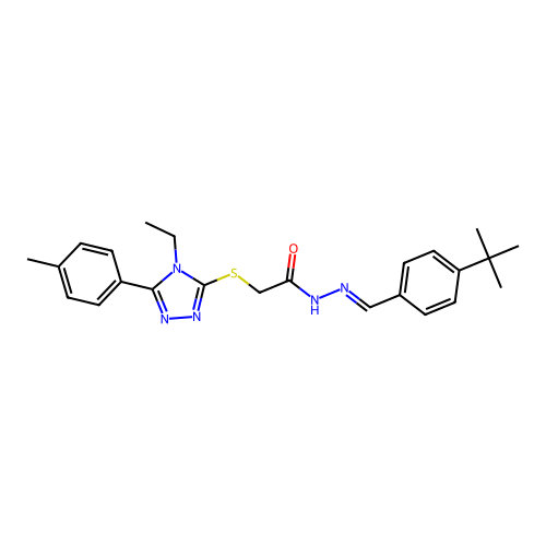 (E)-N'-(4-(tert-butyl)benzylidene)-2-((4-ethyl-5-(p-tolyl)-4H-1,2,4-triazol-3-yl)thio)acetohydrazide structure