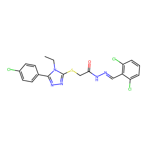 2-{[5-(4-chlorophenyl)-4-ethyl-4H-1,2,4-triazol-3-yl]sulfanyl}-N'-[(E)-(2,6-dichlorophenyl)methylidene]acetohydrazide structure