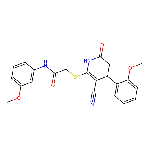 2-{[3-cyano-4-(2-methoxyphenyl)-6-oxo-1,4,5,6-tetrahydropyridin-2-yl]sulfanyl}-N-(3-methoxyphenyl)acetamide structure