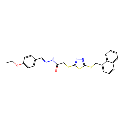 (E)-N'-(4-ethoxybenzylidene)-2-((5-((naphthalen-1-ylmethyl)thio)-1,3,4-thiadiazol-2-yl)thio)acetohydrazide structure