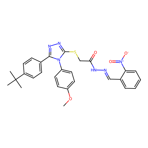 2-{[5-(4-tert-butylphenyl)-4-(4-methoxyphenyl)-4H-1,2,4-triazol-3-yl]sulfanyl}-N'-[(E)-(2-nitrophenyl)methylidene]acetohydrazide structure
