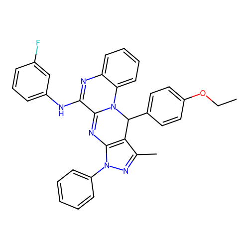 11-(4-ethoxyphenyl)-N-(3-fluorophenyl)-10-methyl-8-phenyl-8,11-dihydropyrazolo[3',4':4,5]pyrimido[1,2-a]quinoxalin-6-amine structure