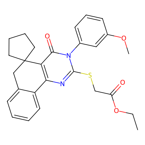 ethyl {[3-(3-methoxyphenyl)-4-oxo-4,6-dihydro-3H-spiro[benzo[h]quinazoline-5,1'-cyclopentan]-2-yl]sulfanyl}acetate structure