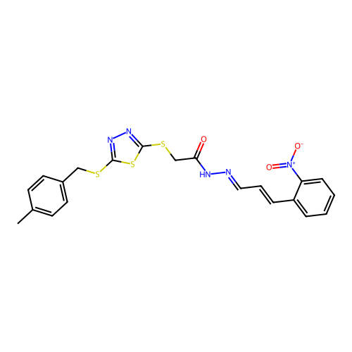 (E)-2-((5-((4-methylbenzyl)thio)-1,3,4-thiadiazol-2-yl)thio)-N'-((E)-3-(2-nitrophenyl)allylidene)acetohydrazide structure