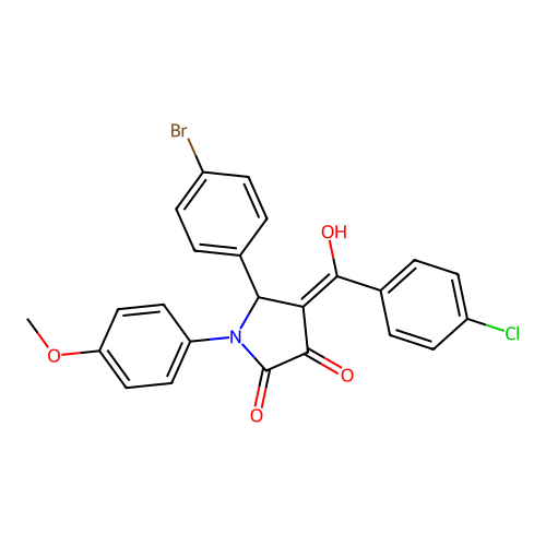 (4E)-5-(4-bromophenyl)-4-[(4-chlorophenyl)(hydroxy)methylidene]-1-(4-methoxyphenyl)pyrrolidine-2,3-dione structure