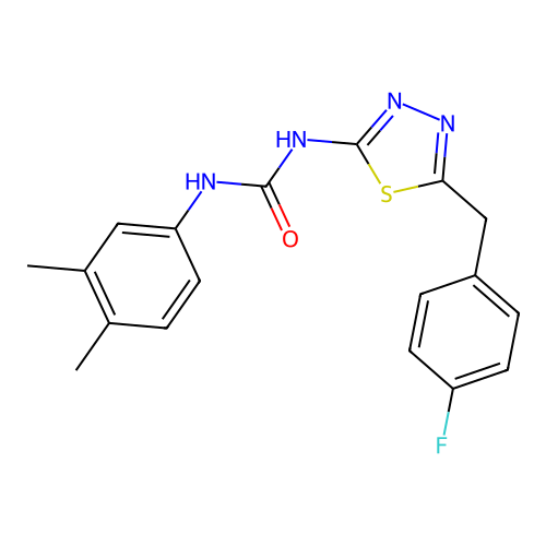 1-(3,4-dimethylphenyl)-3-(5-(4-fluorobenzyl)-1,3,4-thiadiazol-2-yl)urea structure