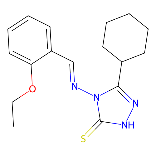 3-cyclohexyl-4-[(E)-(2-ethoxyphenyl)methylideneamino]-1H-1,2,4-triazole-5-thione structure