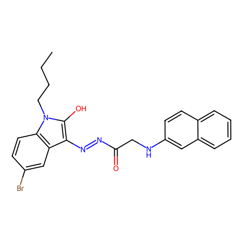 (Z)-N'-(5-bromo-1-butyl-2-oxoindolin-3-ylidene)-2-(naphthalen-2-ylamino)acetohydrazide structure