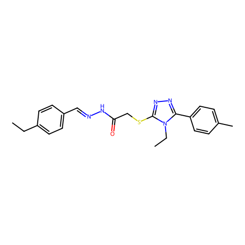 (E)-2-((4-ethyl-5-(p-tolyl)-4H-1,2,4-triazol-3-yl)thio)-N'-(4-ethylbenzylidene)acetohydrazide structure