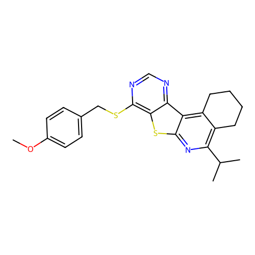 5-isopropyl-8-((4-methoxybenzyl)thio)-1,2,3,4-tetrahydropyrimido[4',5':4,5]thieno[2,3-c]isoquinoline structure