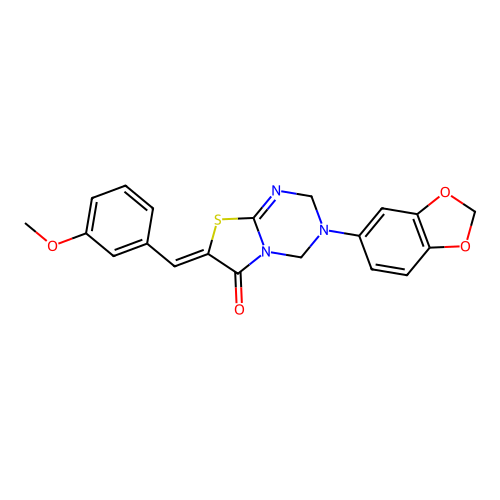 (Z)-3-(benzo[d][1,3]dioxol-5-yl)-7-(3-methoxybenzylidene)-3,4-dihydro-2H-thiazolo[3,2-a][1,3,5]triazin-6(7H)-one structure