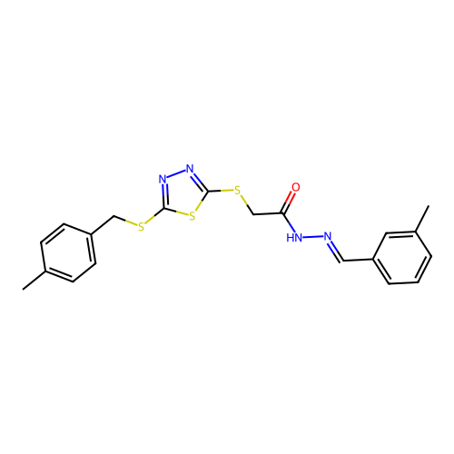 2-({5-[(4-methylbenzyl)sulfanyl]-1,3,4-thiadiazol-2-yl}sulfanyl)-N'-[(E)-(3-methylphenyl)methylidene]acetohydrazide structure