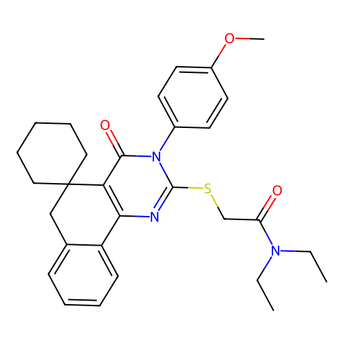 N,N-diethyl-2-((3-(4-methoxyphenyl)-4-oxo-4,6-dihydro-3H-spiro[benzo[h]quinazoline-5,1'-cyclohexan]-2-yl)thio)acetamide structure