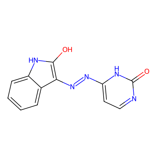 (Z)-3-(2-(2-oxo-1,2-dihydropyrimidin-4-yl)hydrazono)indolin-2-one structure