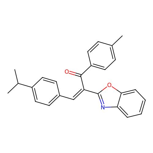 (2Z)-2-(1,3-benzoxazol-2-yl)-1-(4-methylphenyl)-3-[4-(propan-2-yl)phenyl]prop-2-en-1-one structure