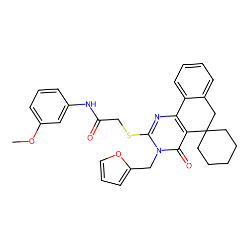 2-((3-(furan-2-ylmethyl)-4-oxo-4,6-dihydro-3H-spiro[benzo[h]quinazoline-5,1'-cyclohexan]-2-yl)thio)-N-(3-methoxyphenyl)acetamide structure