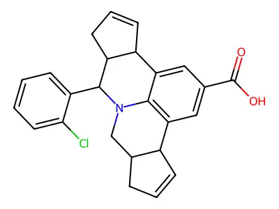 7-(2-Chlorophenyl)-3b,6,6a,7,9,9a,10,12a-octahydrocyclopenta[4,5]pyrido[3,2,1-ij]cyclopenta[c]quinoline-2-carboxylic acid structure