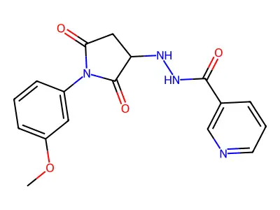 N'-[1-(3-methoxyphenyl)-2,5-dioxopyrrolidin-3-yl]pyridine-3-carbohydrazide structure